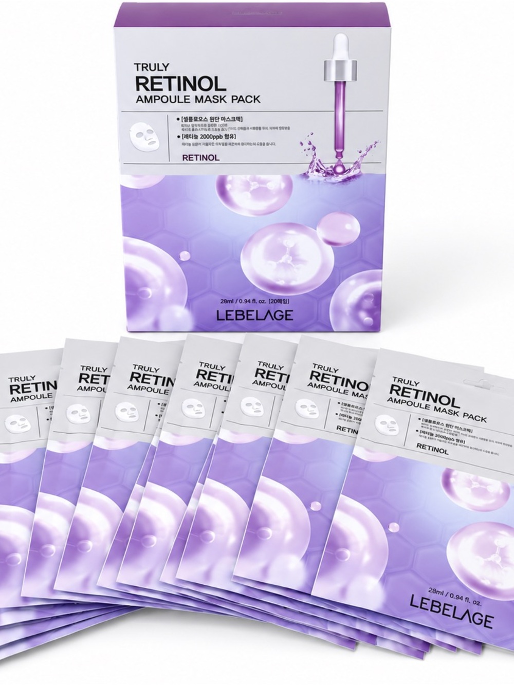 LEBELAGE Truly Retinol Ampoule Mask Pack 20 Sheets 28ml Korean Skincare